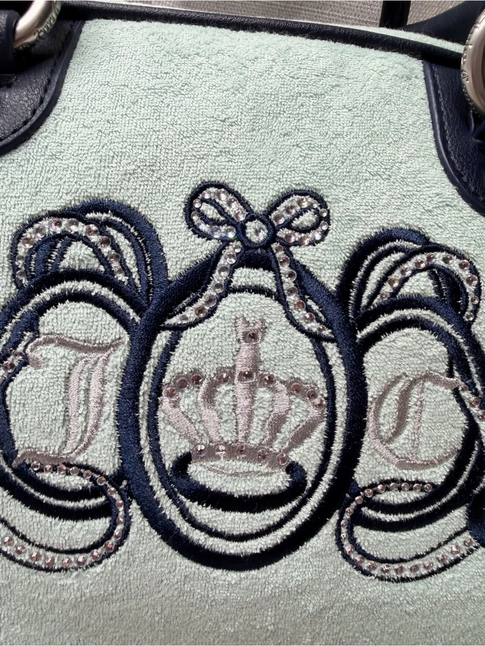 NWT Juicy Couture Terry Cloth Satchel Crossbody Purse Blue Rhinestone Crown